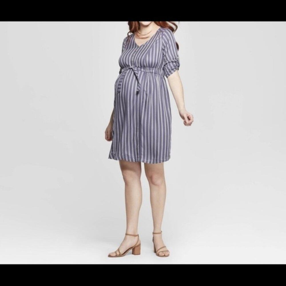 Isabel Maternity Dress Women's Size Small Gray White Stripe New Oversize Slouchy